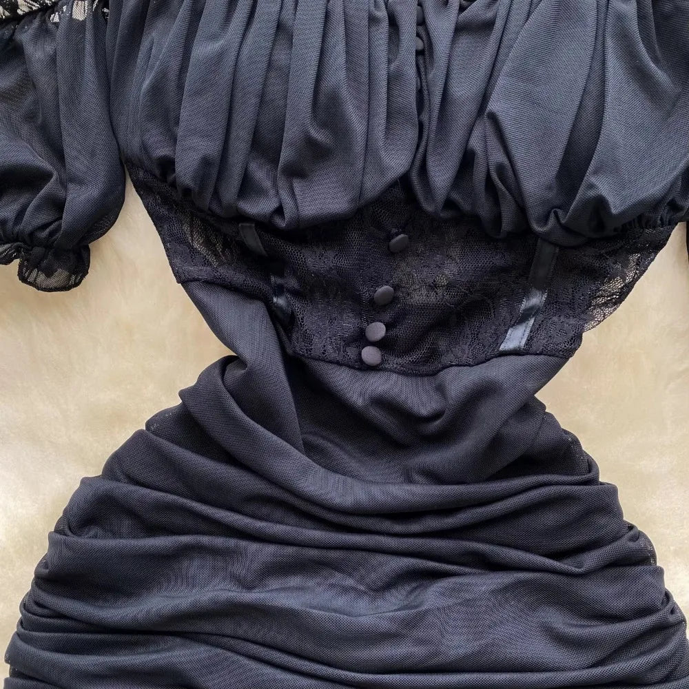 Elegant Vintage Off-Shoulder Lace Slip Dress for Summer - Image 4