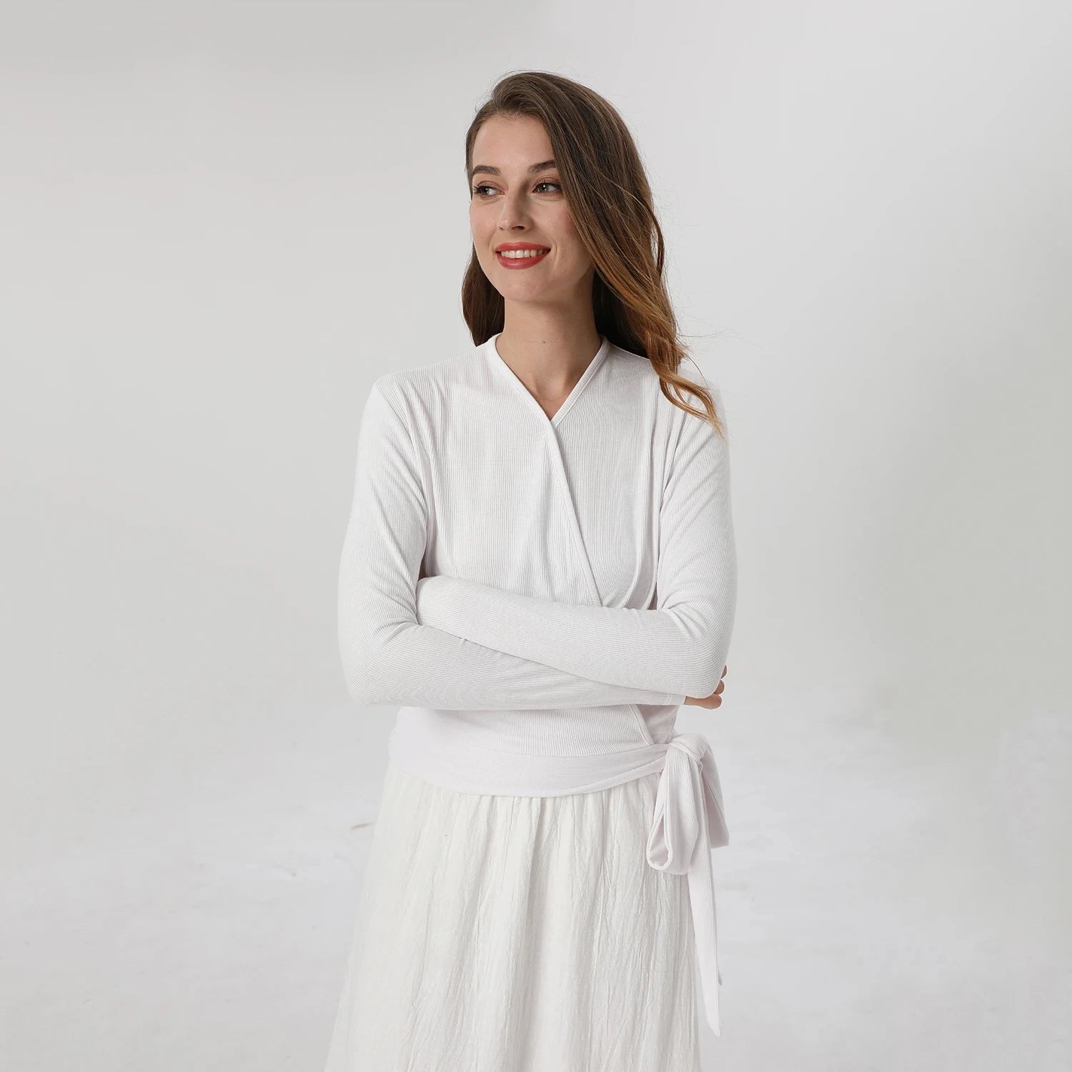 Casual Women's Ribbed Cotton Wrap Tee in 4 Colors - Image 20