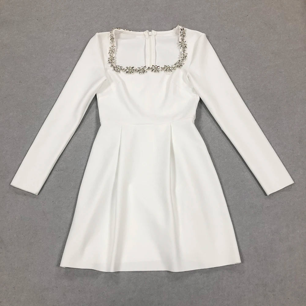 Summer Women's White Square Neck A-line Mini Dress - Image 15