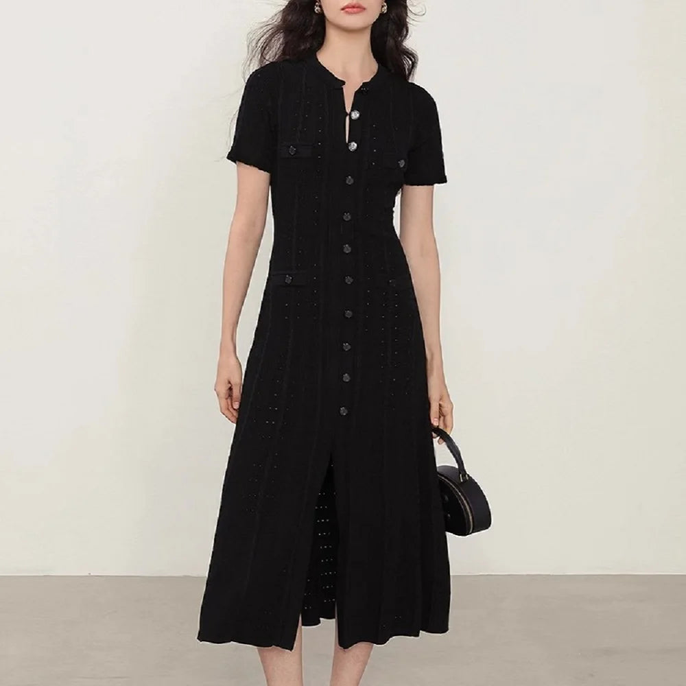 Elegant Women's Knitted Hollow Corset Long Skirt Dress - Image 4