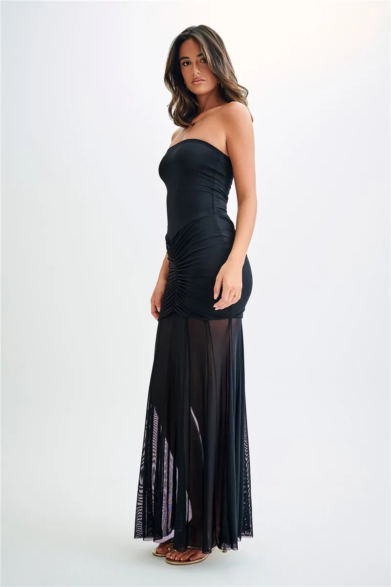 Elegant Off-Shoulder Ruched Maxi Dress for Summer Events - Image 29