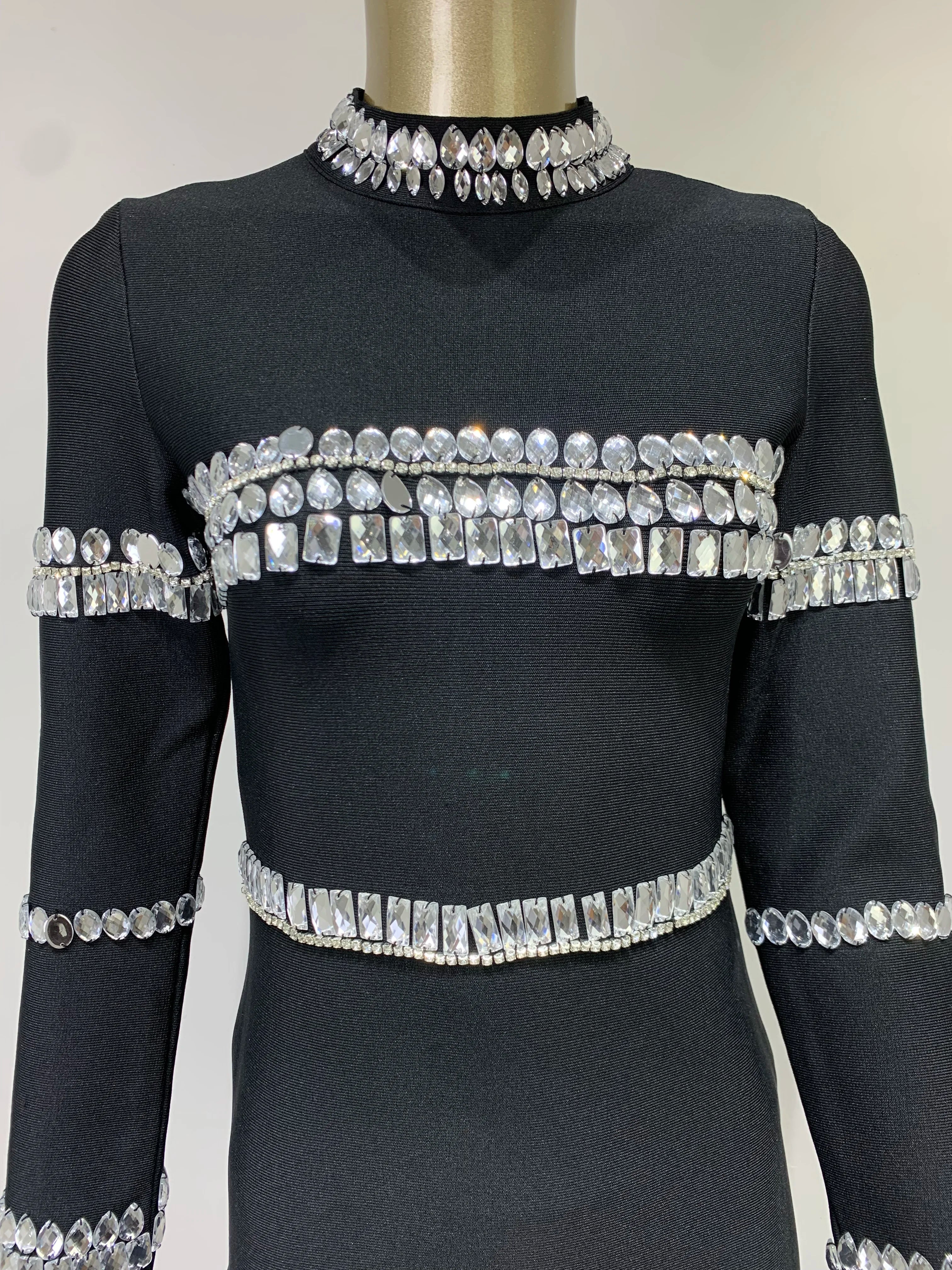 Elegant Long Sleeve Turtleneck Beaded Mini Dress for Parties - Image 7