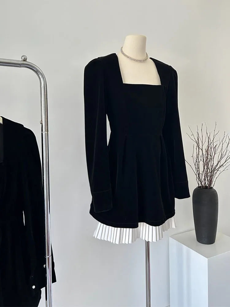 Elegant A-Line Puff Sleeve Black One-Piece Dress - Image 3
