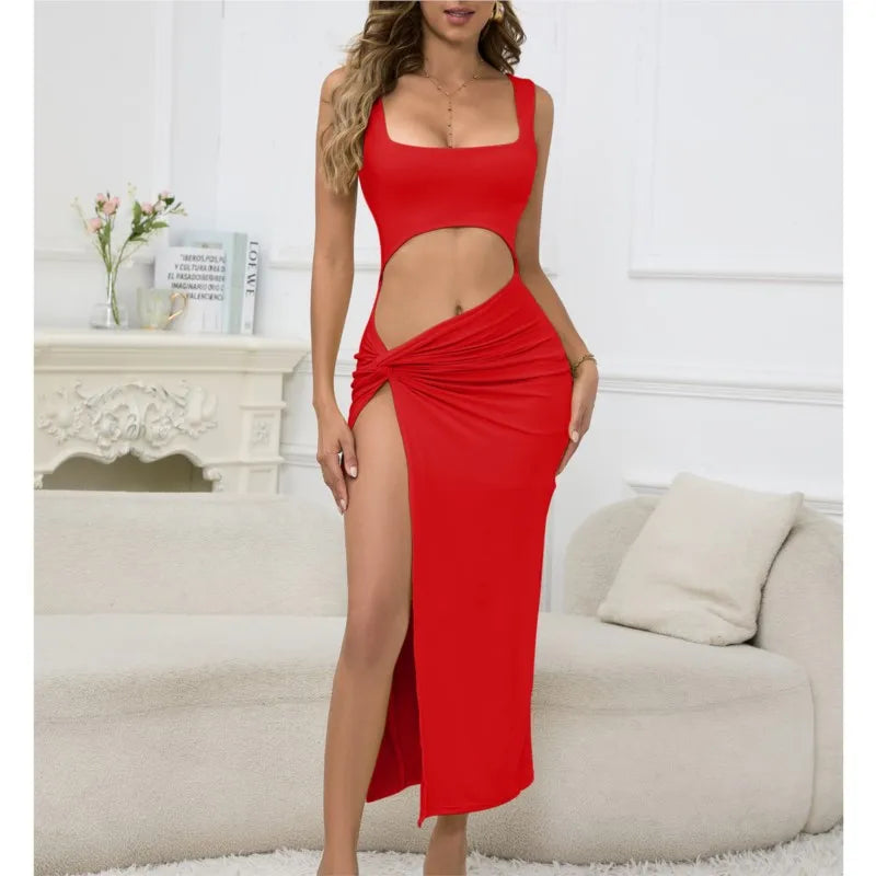 Elegant Summer Solid Color Hollow Navel Dress for Women - Image 4