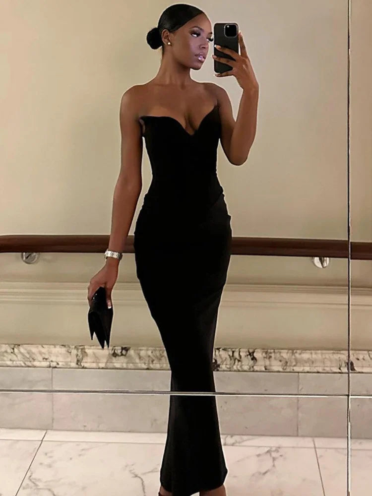 Black V-Neck Bodycon Maxi Dress - Summer Evening Elegance - Image 8
