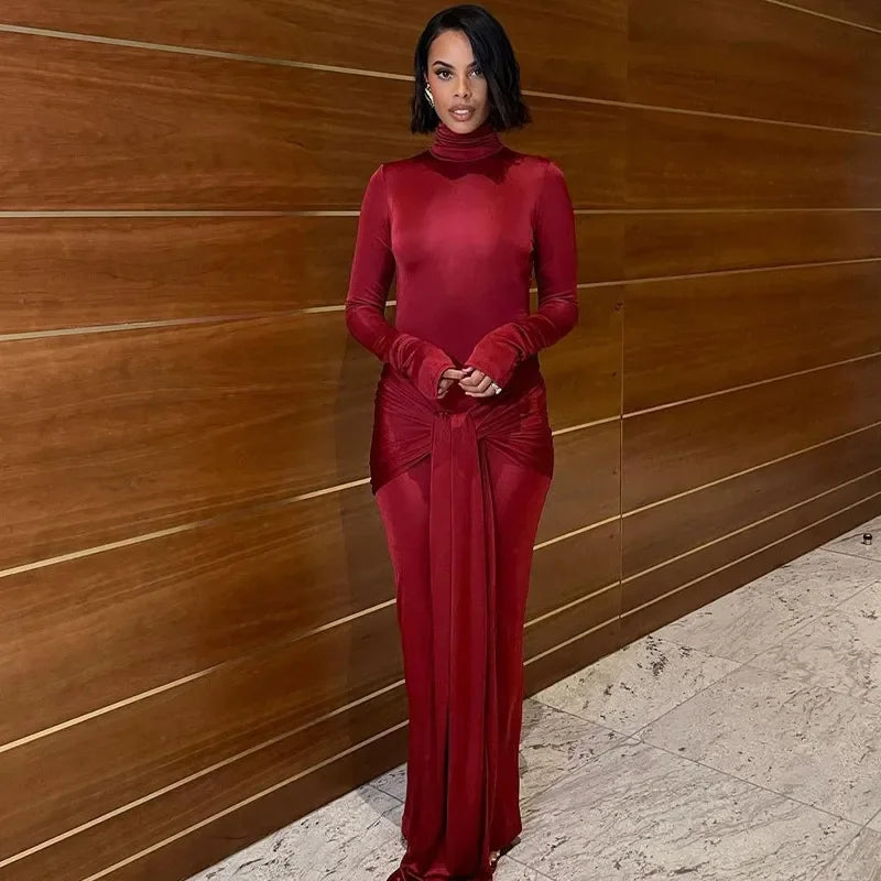 Slim Fit Turtleneck Bodycon Dress for Autumn Winter Events - Image 12