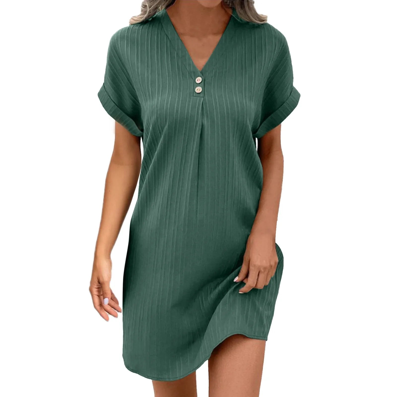 Elegant V-Neck Short Sleeve Mini Dress for Women - Image 5
