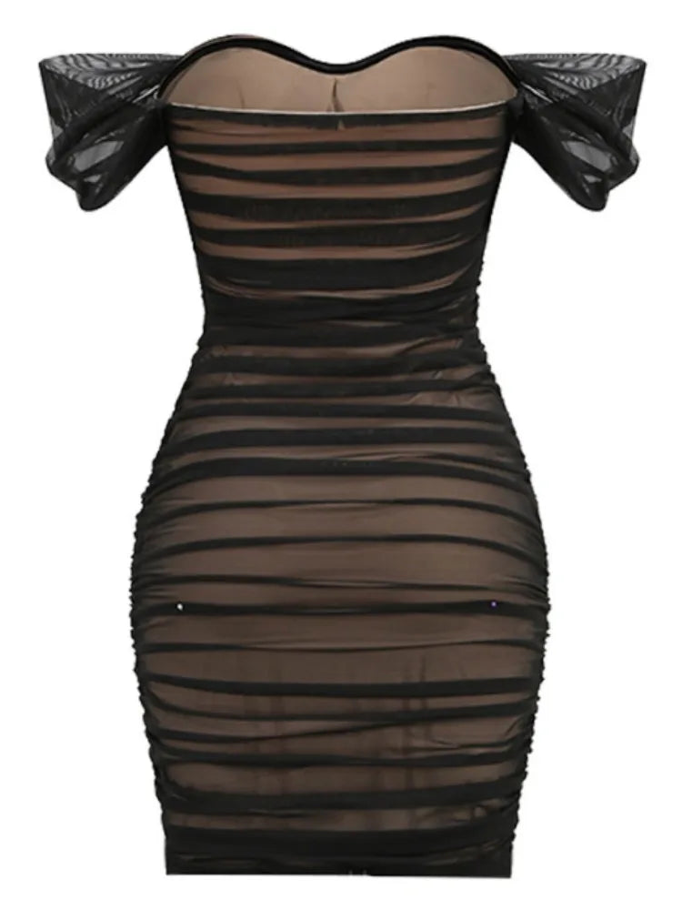 Elegant Off-Shoulder Black Bodycon Dress for Summer Parties - Image 6