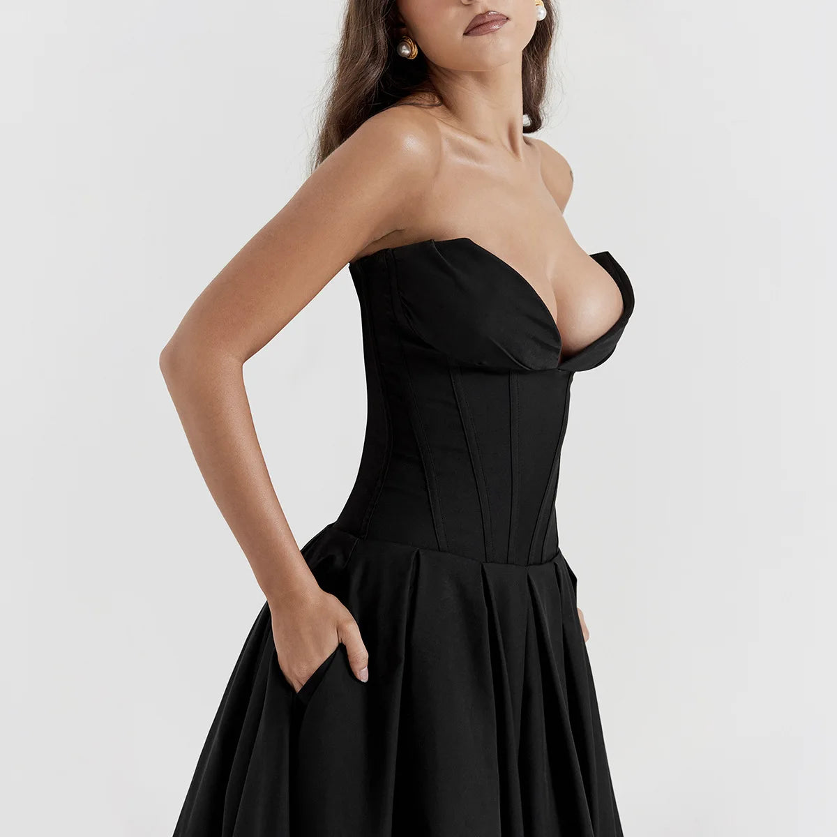Elegant Strapless Midi Corset Dress for Special Occasions - Image 18