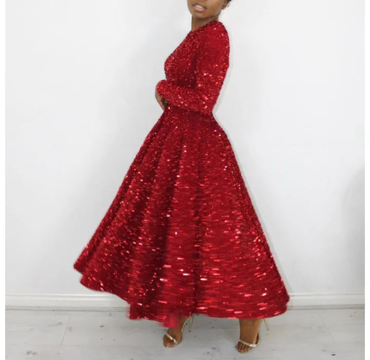 Chic High Waist Sequin Long Sleeve Autumn Dress - Image 12