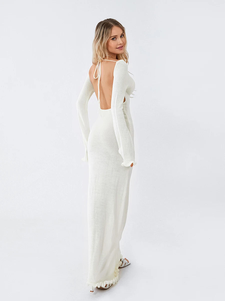 Women's Autumn Casual Knitted Backless Wrap Dress - Image 7