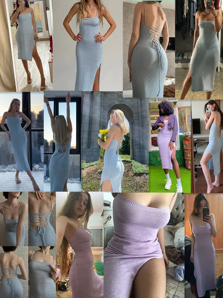 Women’s Sexy Backless Summer Knitted Sling Dress - Image 3