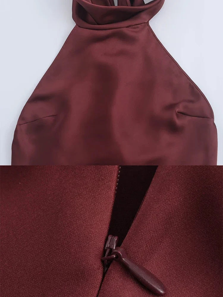 Elegant Backless Burgundy Satin Maxi Dress for Parties - Image 7