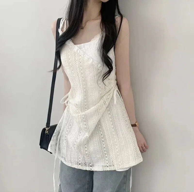 Chic French Lace Stitching Summer Sling Dress for Women - Image 15