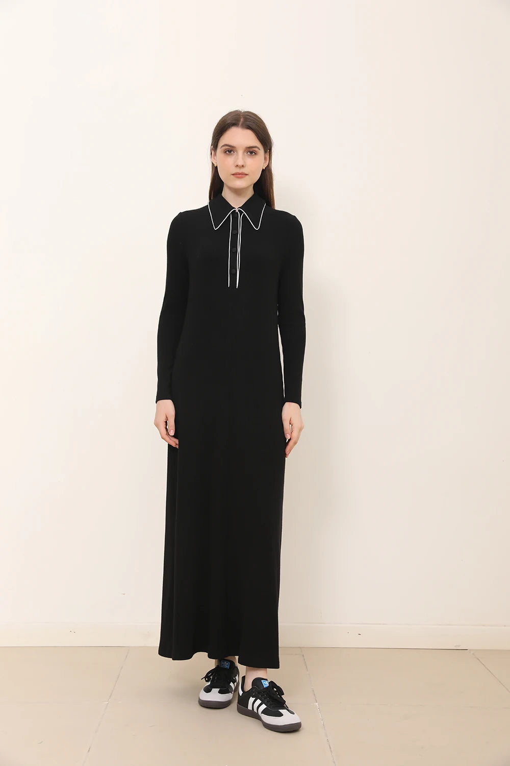 Chic Turn Down Collar Maxi Dress for Women - Image 12