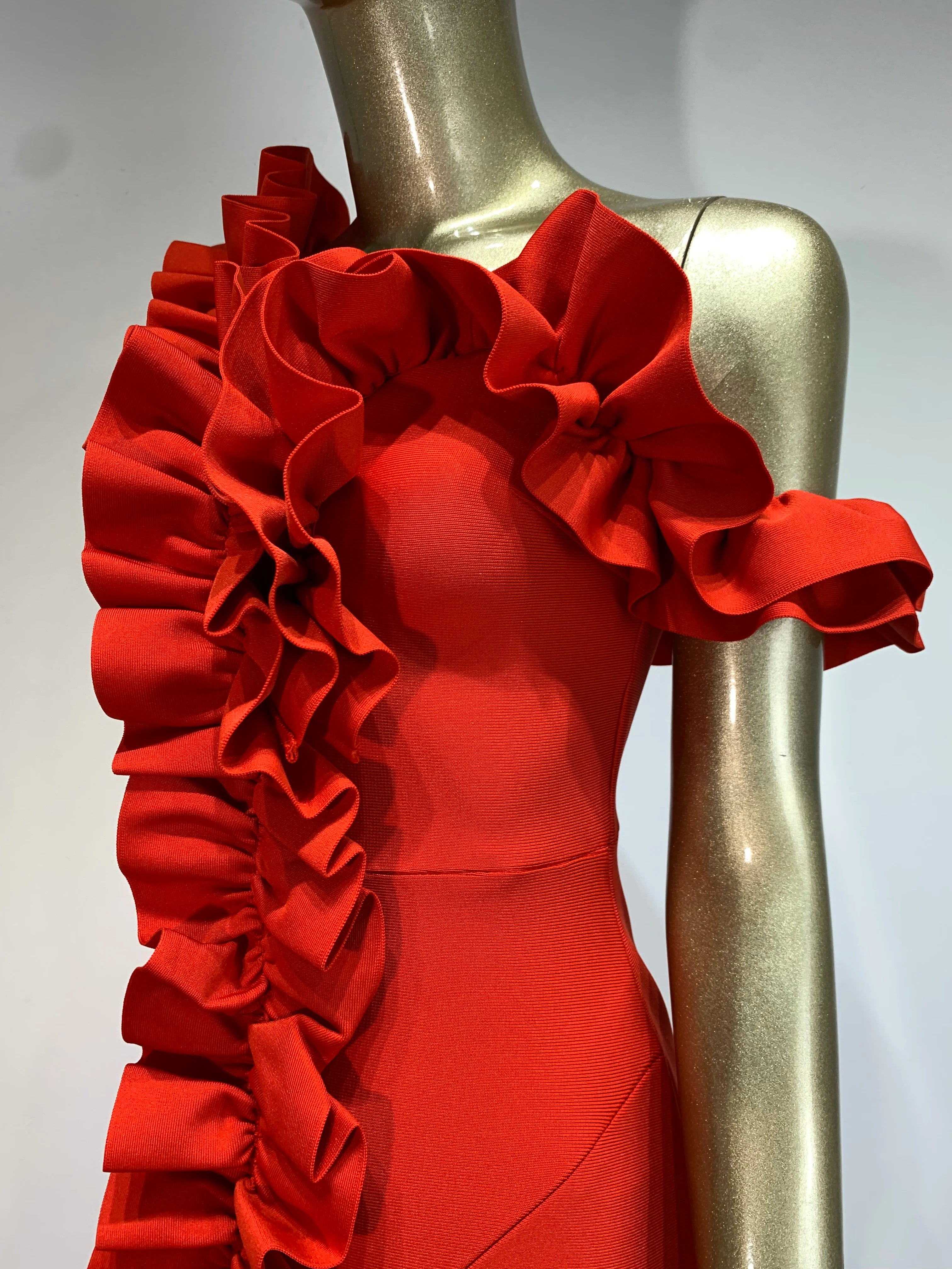 Elegant Off-Shoulder Ruffle Midi Bodycon Dress for Parties - Image 15