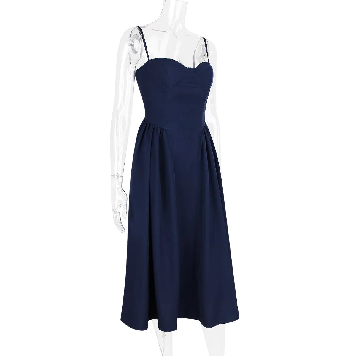 Elegant Sleeveless Midi Dress with Frill Hem & Corset - Image 38