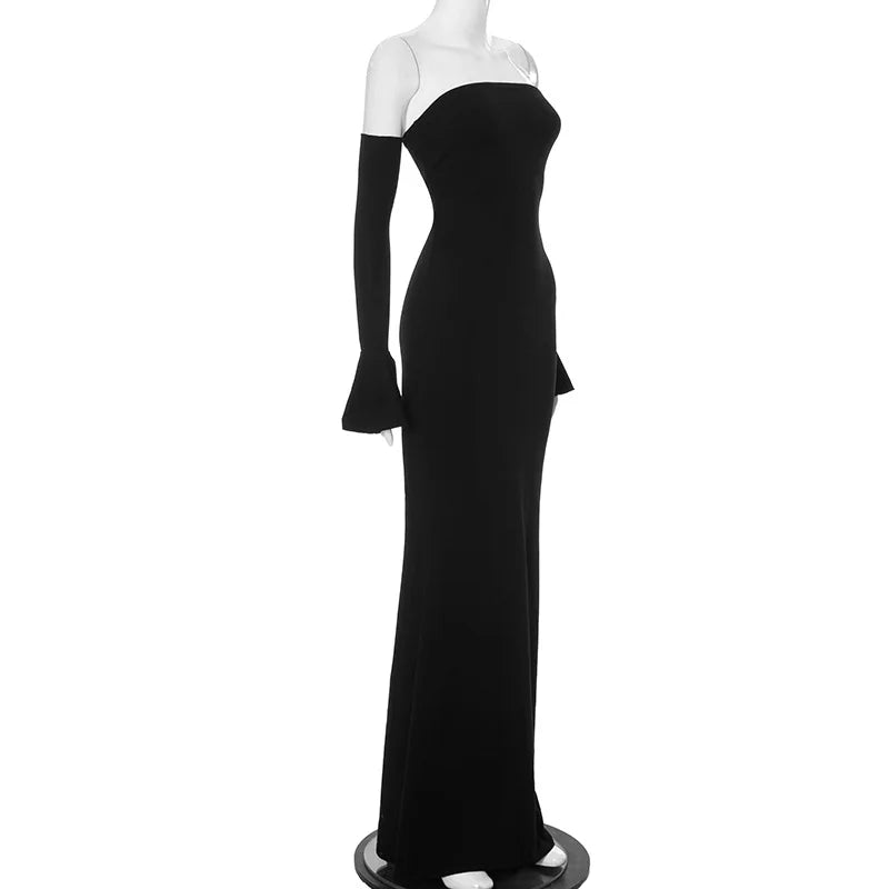 Black Slim Ruffled Backless Off-Shoulder Maxi Dress - Image 12