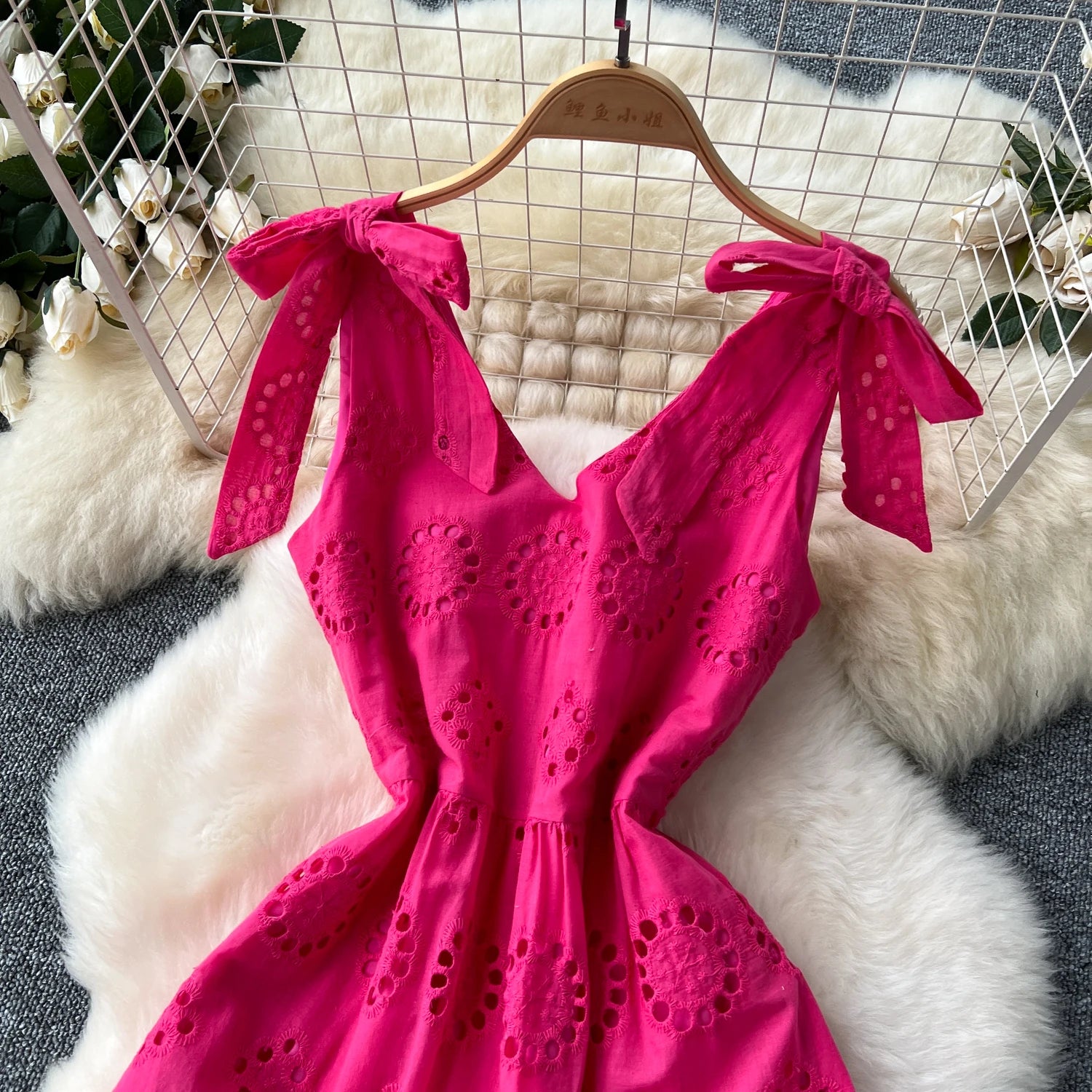 Chic A-Line Summer Slip Dress with Embroidery Bow - Image 13