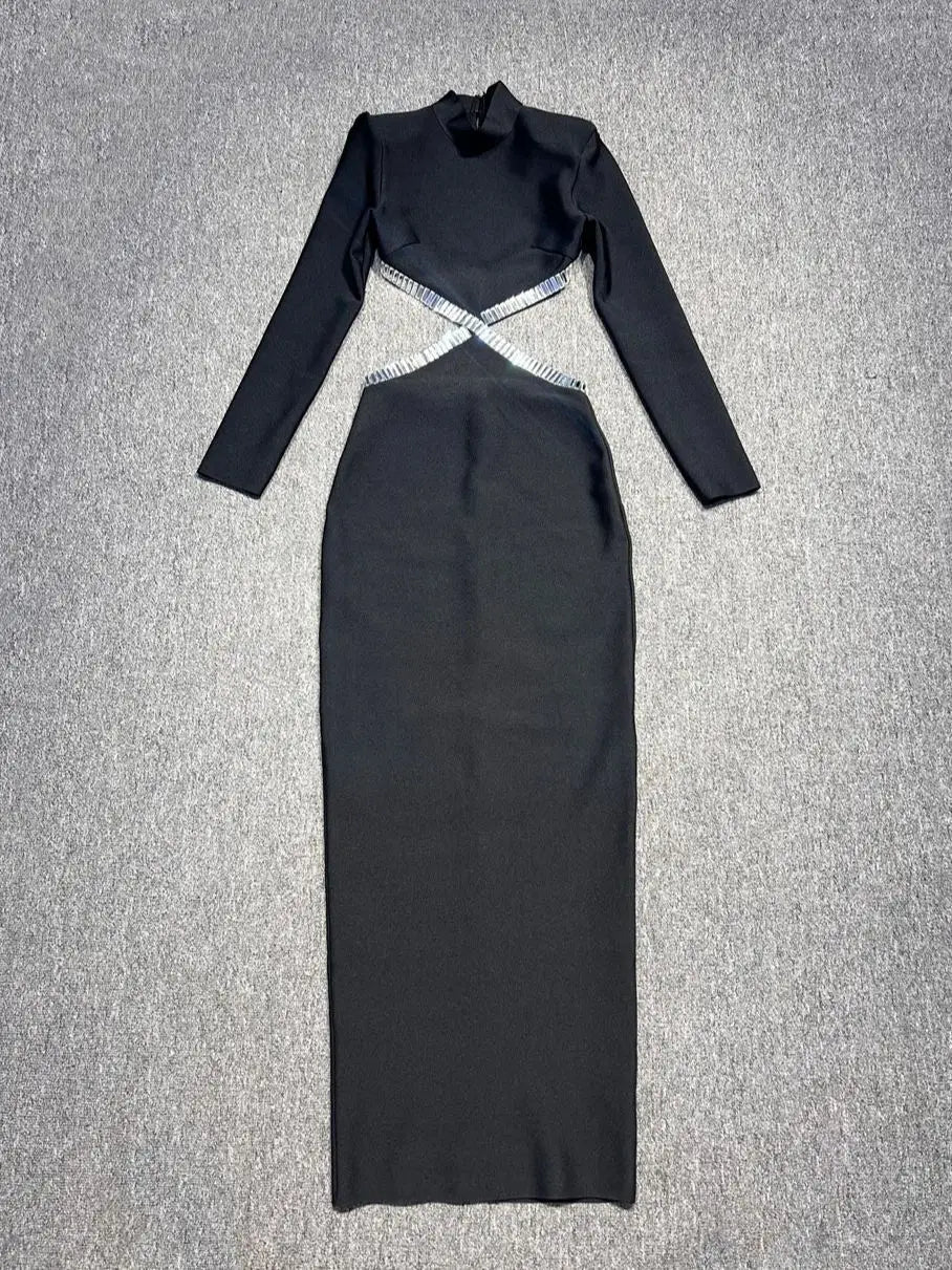 Chic Backless Red & Black Maxi Bodycon Dress - Image 7