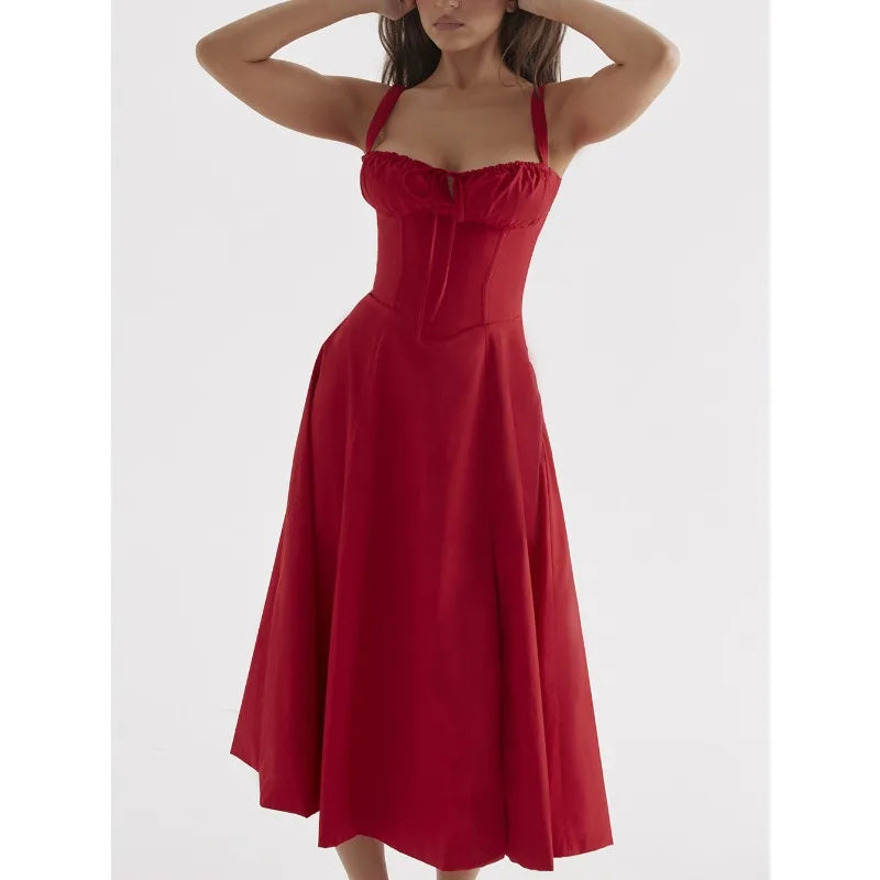 Elegant Summer Sling Dress with Pleated Hem and Slit - Image 20