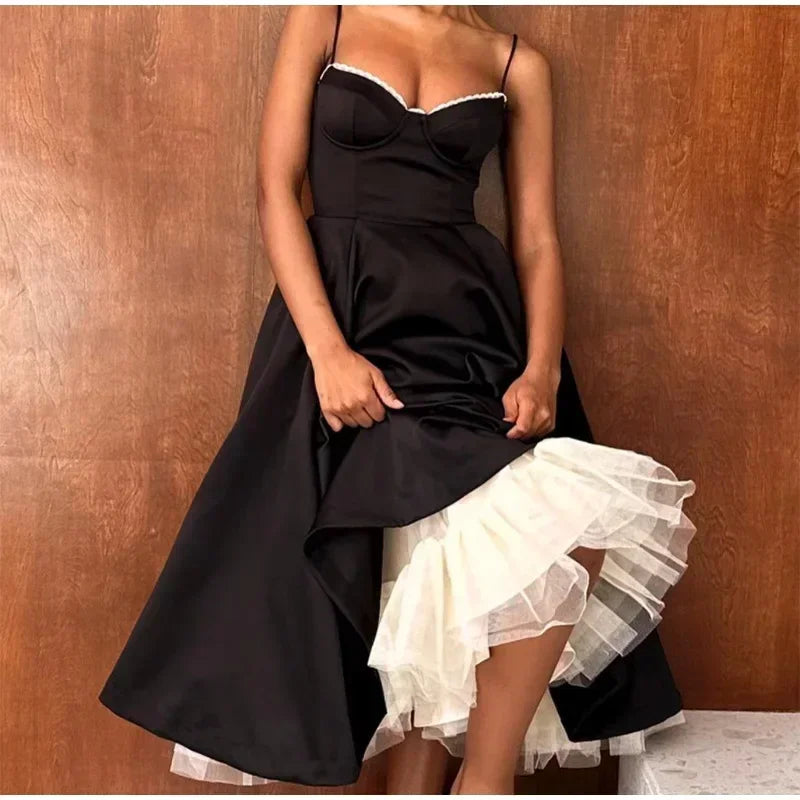 Elegant Double Layer Mesh Midi Dress for Women - Image 12