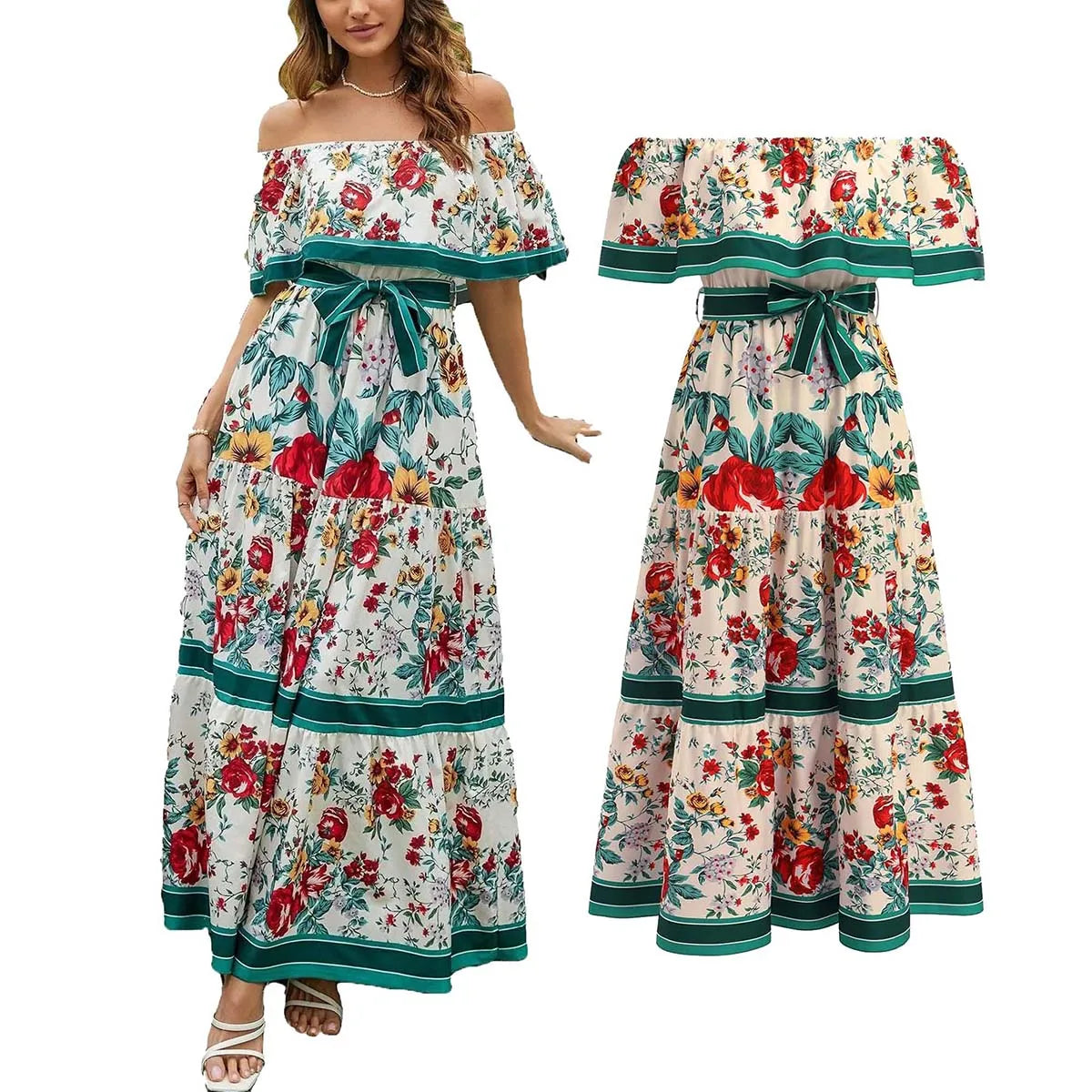 Women's Off-Shoulder Floral Print Cinco de Mayo Dress - Image 17