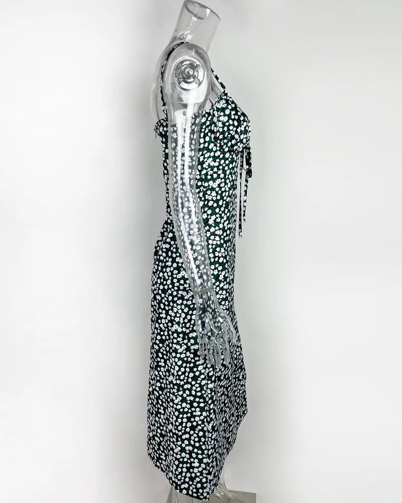 Chic Flower Print Spaghetti Strap Bodycon Beach Dress - Image 38