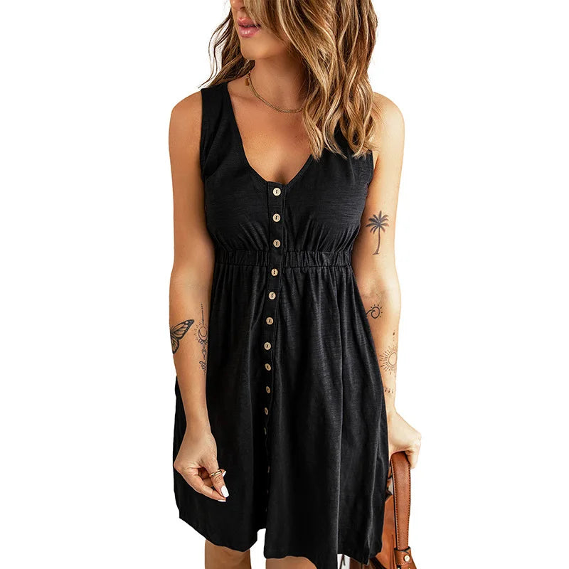 Casual Women's Summer Sleeveless Button-Down Swing Dress - Image 22