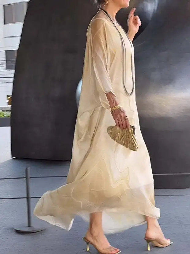 Elegant Marble-Print Chiffon Long Dress for Women - Image 18