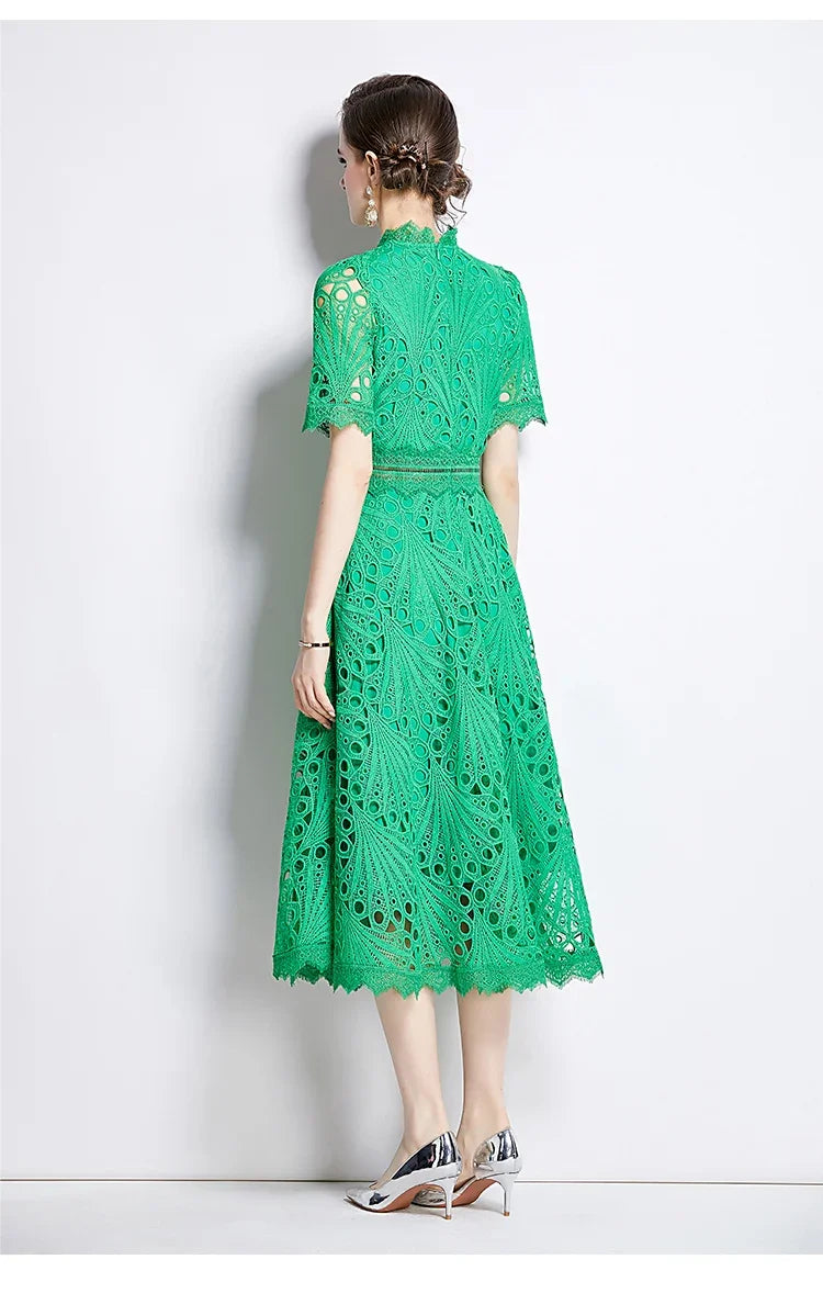 Elegant Vintage Lace Short Sleeve Summer Dress for Women - Image 40