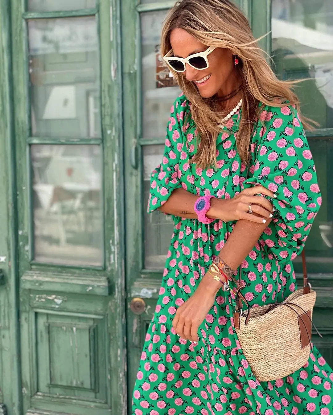 Boho Floral Maxi Dress with Puff Sleeves for Women - Image 13