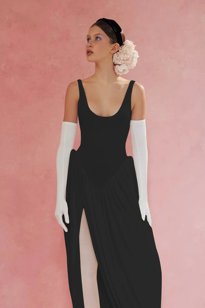 Elegant Black High Slit Maxi Dress for Women - Image 38