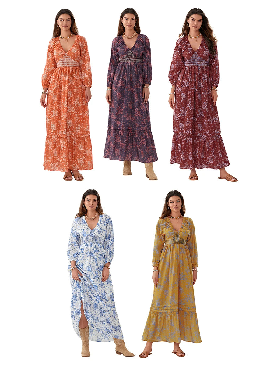 Bohemian Floral Print Flowy Beach Dress for Women - Image 37