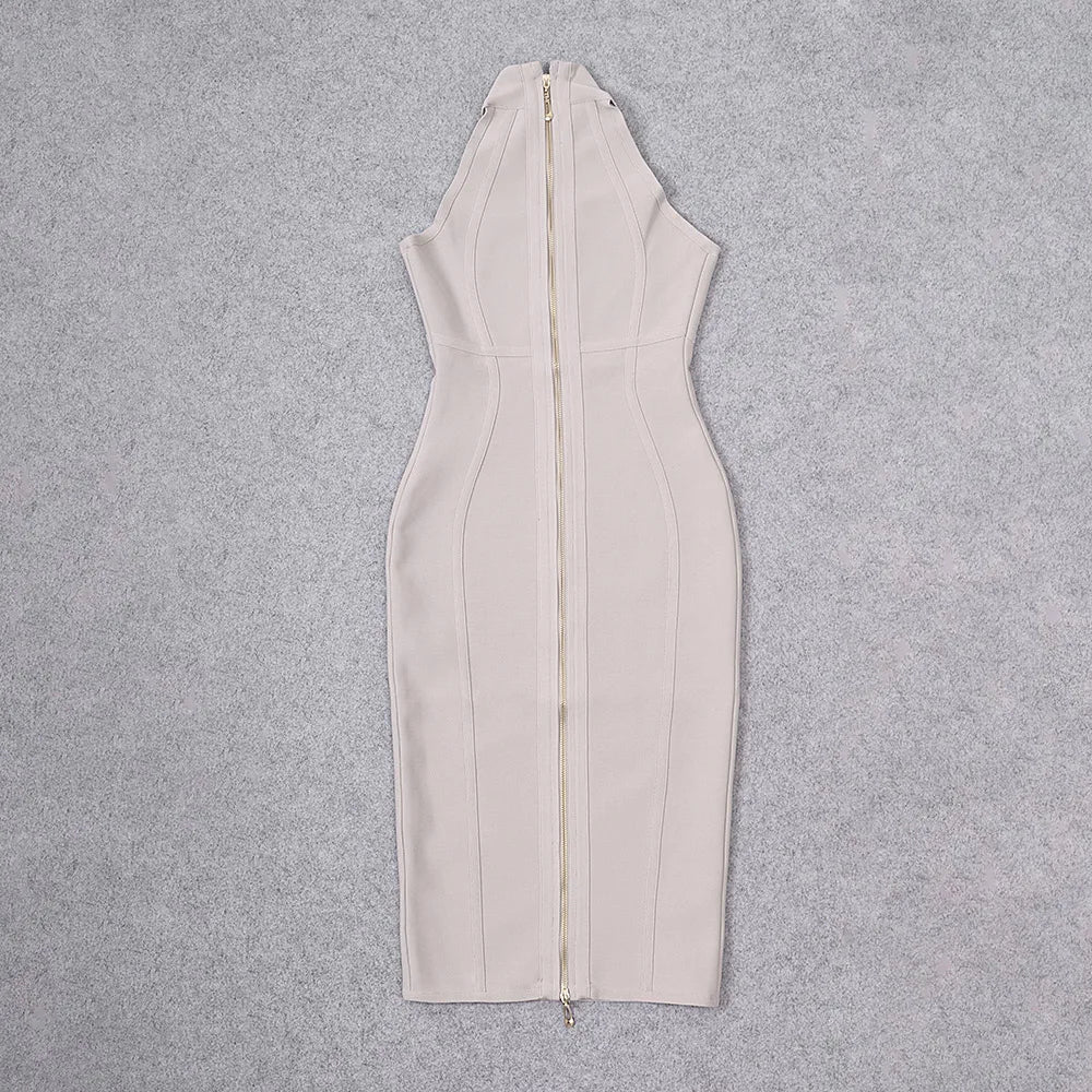 Elegant Apricot Bandage Midi Dress for Cocktail Parties - Image 17