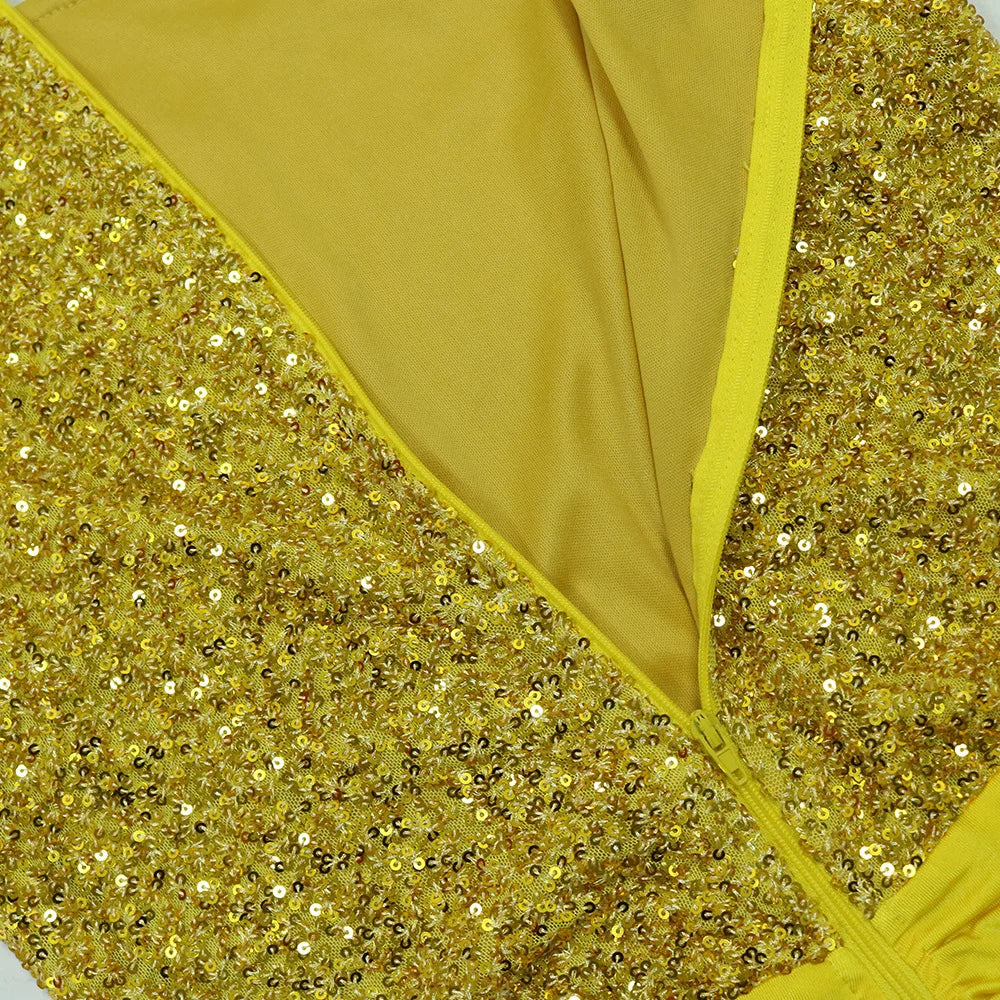 Chic Yellow Sequin Bodycon Dress for Special Occasions - Image 22