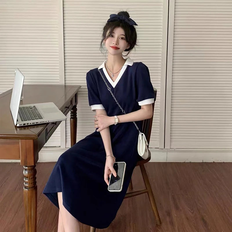 Chic Women's V-Neck A-Line Summer Dress with Patchwork - Image 5