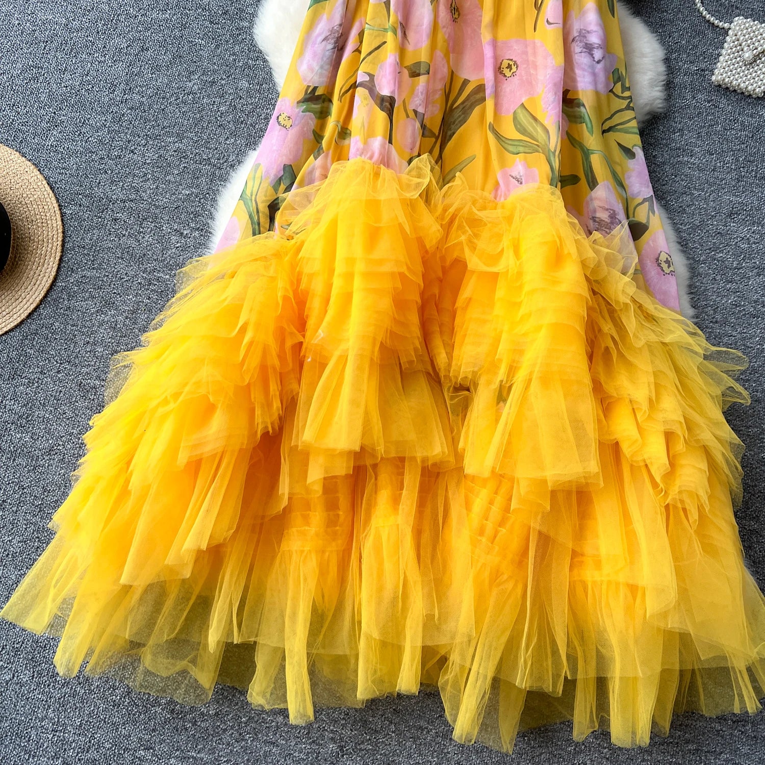 French Vintage Mesh Splice Beach Ball Gown Dress - Image 28