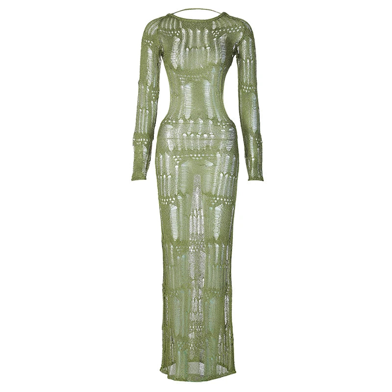 Chic Backless Knitted Maxi Dress for Fall Vacations - Image 17