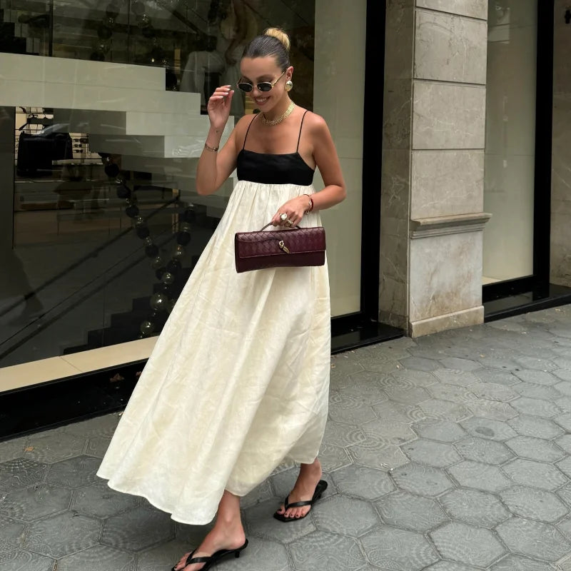 Contrasting Color Hollow Out Backless Maxi Dress for Women - Image 17