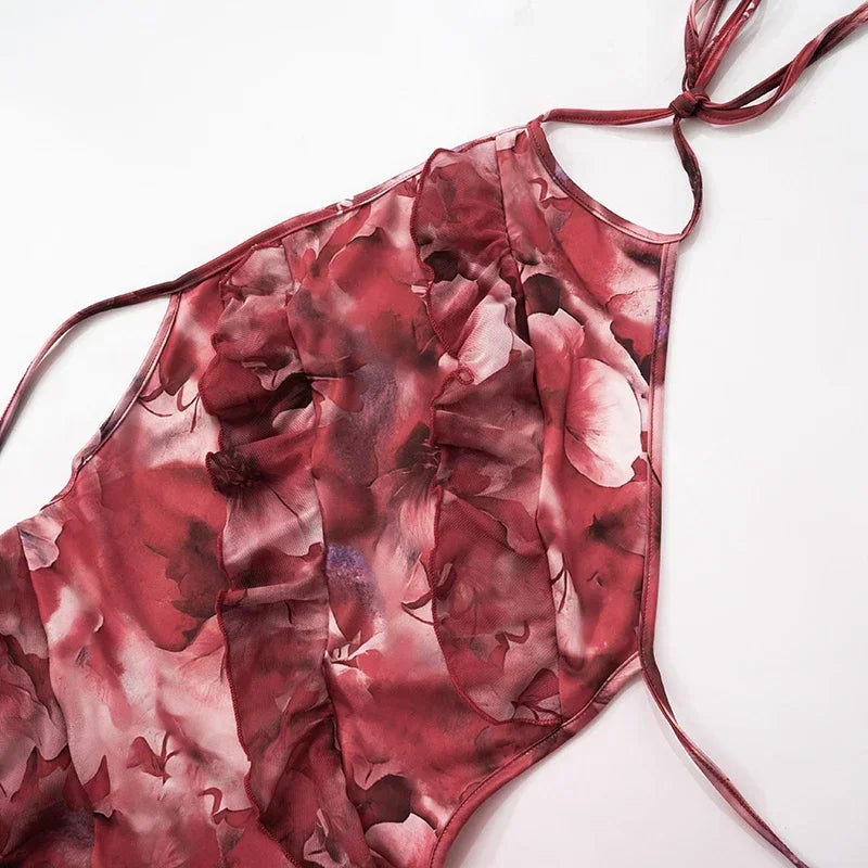 Floral Ruffle Mini Dress - Sexy Halter Backless Style - Image 13