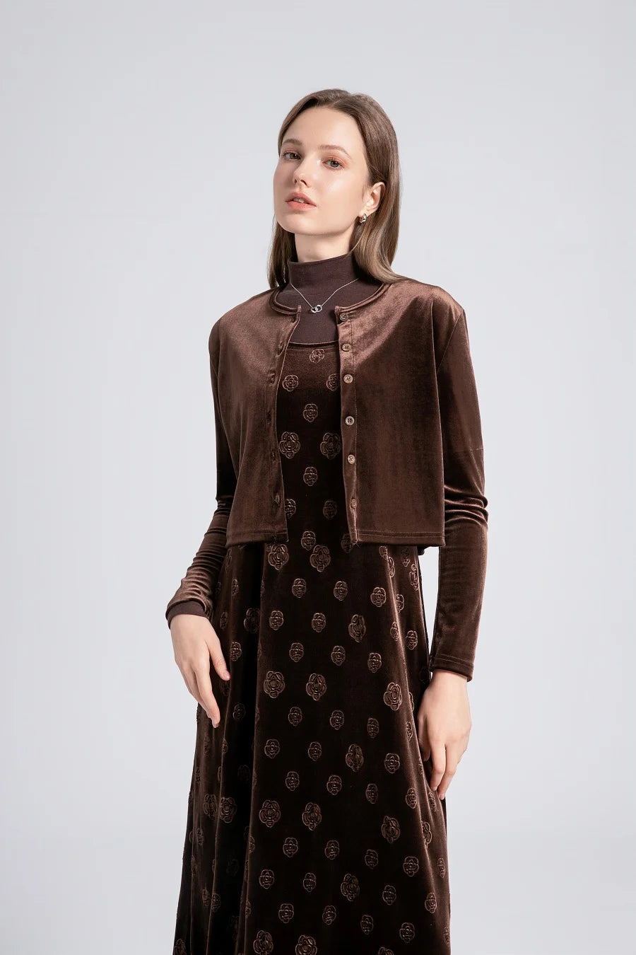 Velvet Women's Adjustable Strap Dress and Cardigan Set - Image 7