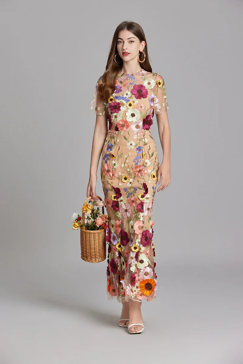 Embroidered 3D Flower Mesh Waist Bag & Dress Collection - Image 21