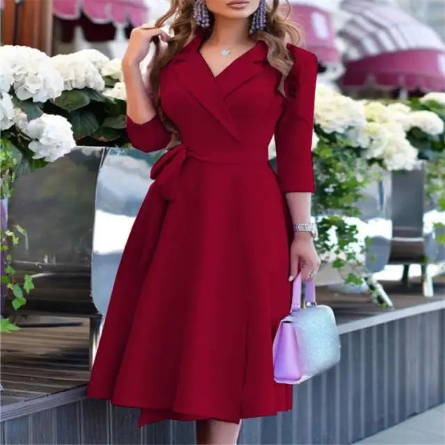 V-Neck Tie Waist Midi Dress - Stylish & Versatile - Image 12