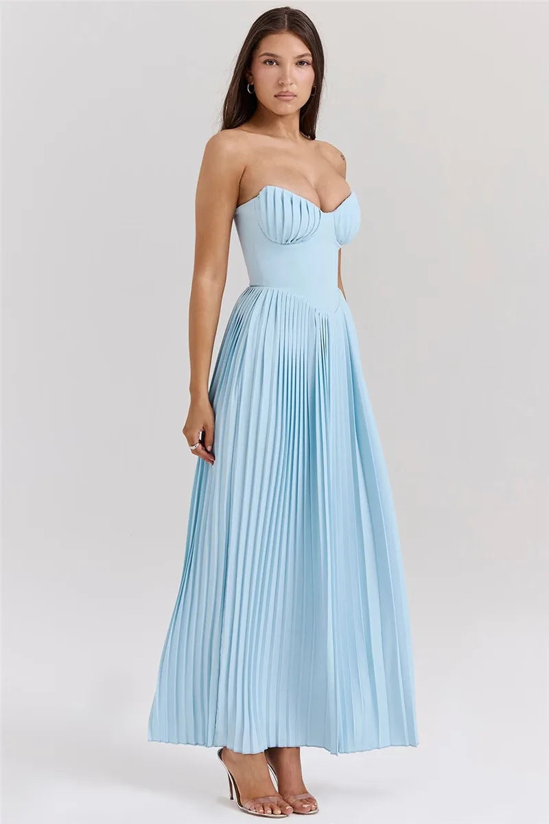 Chic Off-Shoulder Backless Pleated Maxi Dress for Women - Image 14