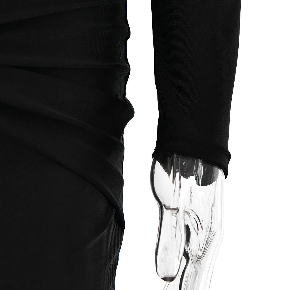 Elegant Hollow Out Long Sleeve Pleated Evening Dress - Image 17