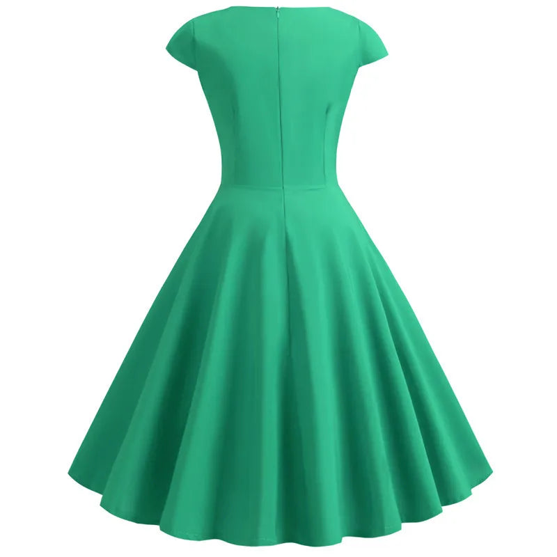 Elegant Pink V-Neck Midi Swing Dress for Women - Image 56