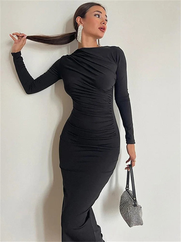 Elegant Off-Shoulder Pleated Maxi Dress for Women - Image 42
