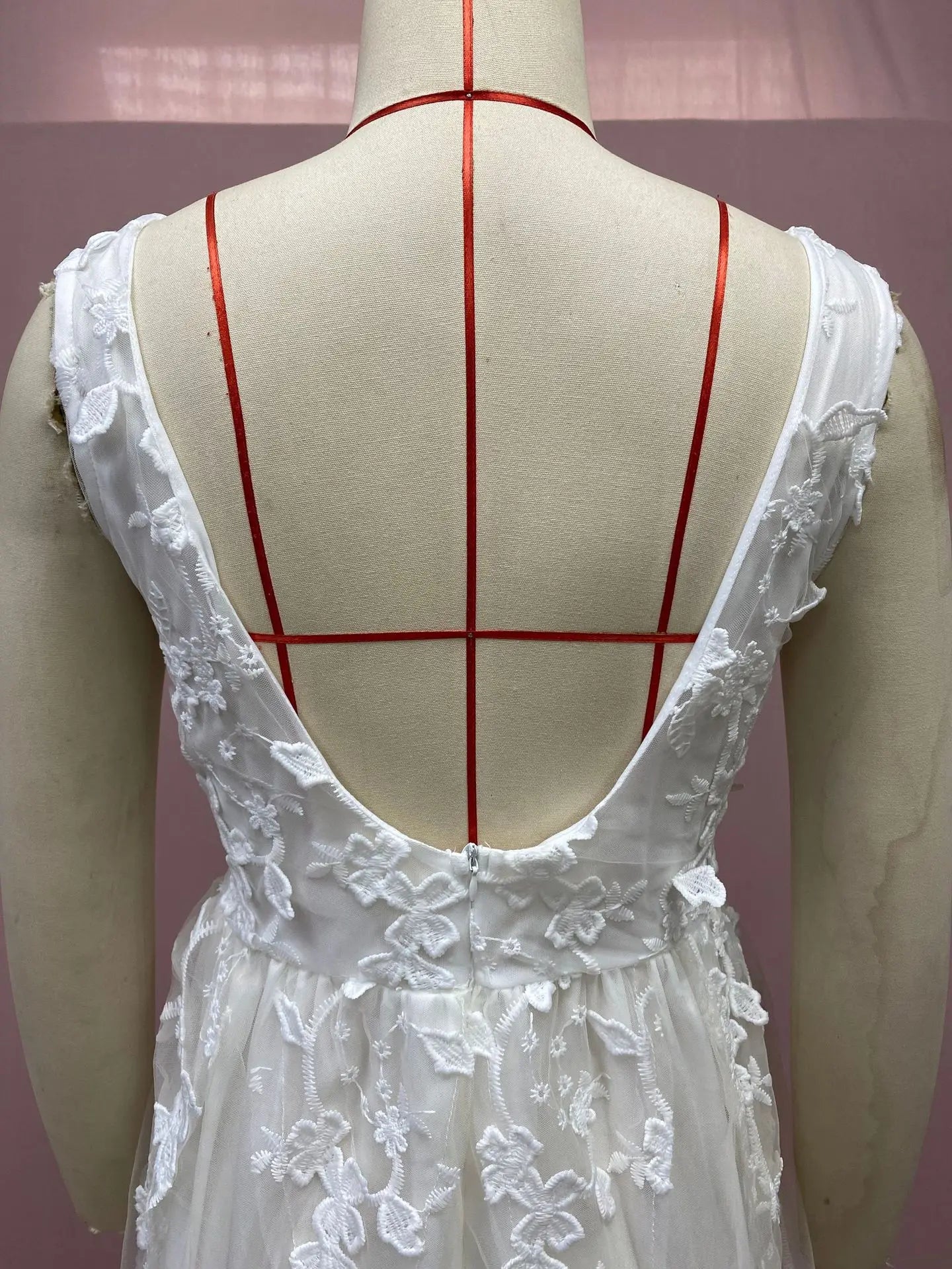 Elegant Sleeveless Deep V-Neck Lace Wedding Dress - Image 16