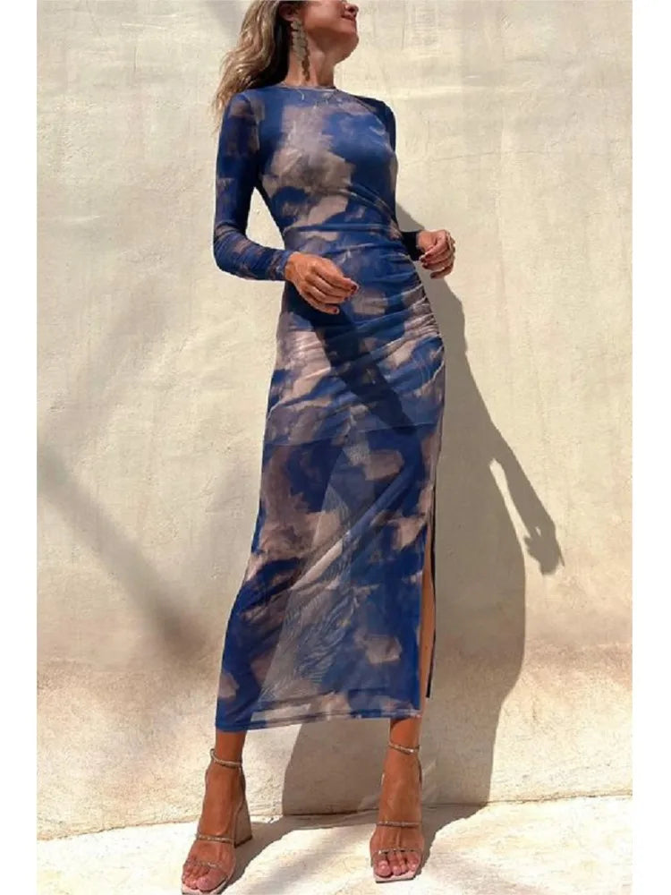 Chic Long Sleeve Mesh Dress for Women - Spring & Autumn - Image 11